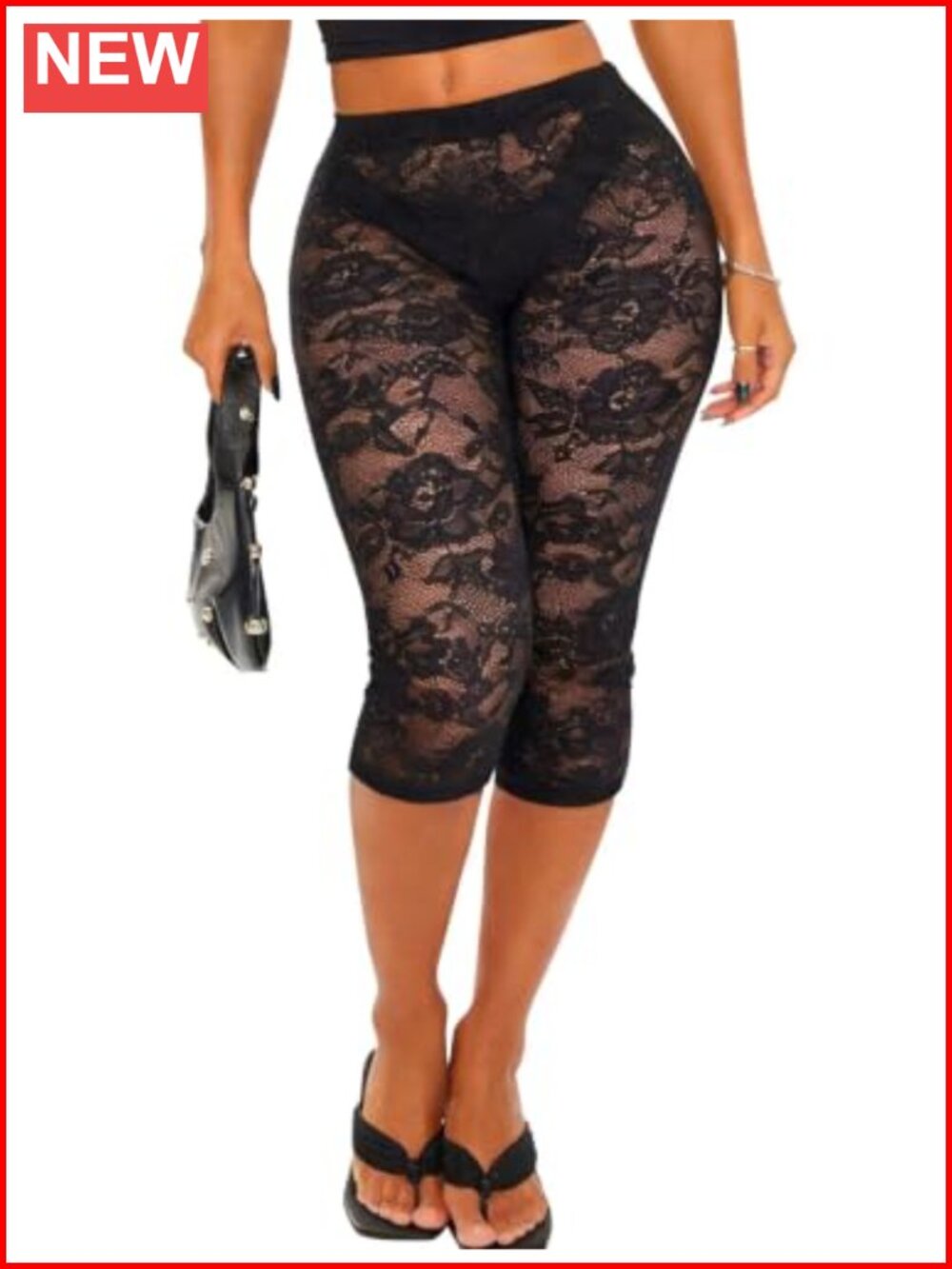 Lace Sheer Capri Leggings Y2K Going Out High Rise Cropped Pants